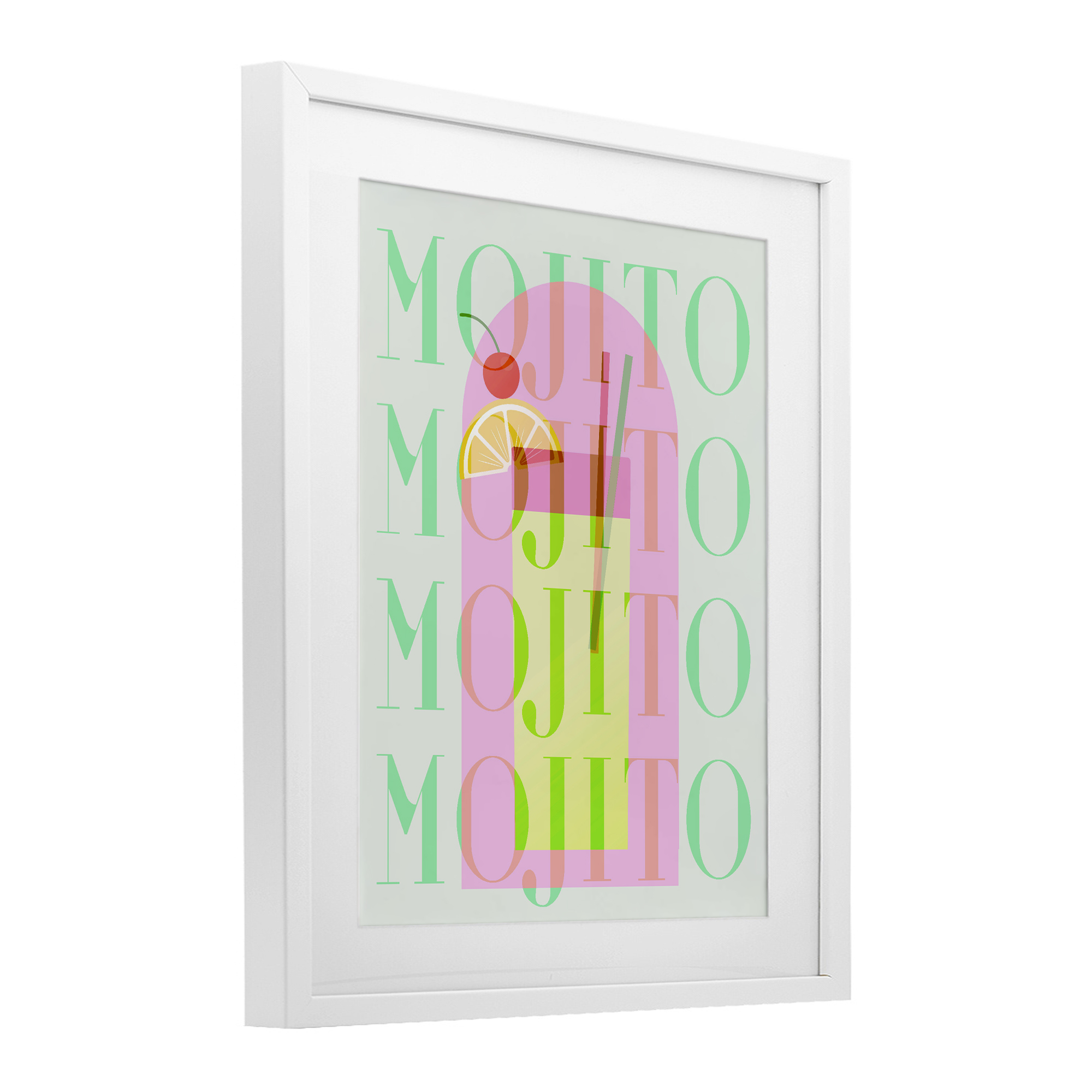 Retro Pastel Mojito White Framed Print Under Glass, design by Lil' Rue