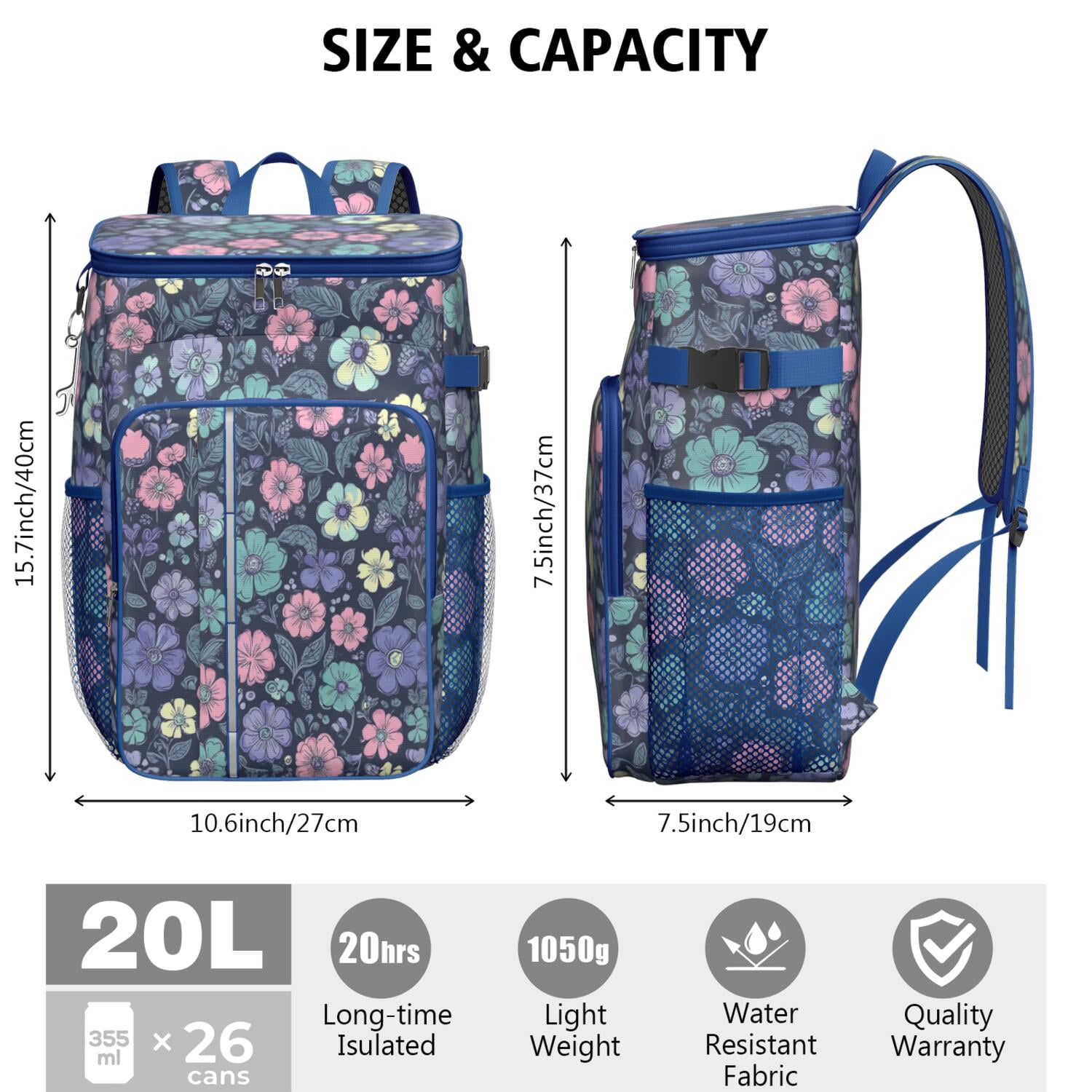 Travel Cooler Bag - Pioneer Flower Camping Beer Cooler Backpack with Bottle Opener- Waterproof Insulated Picnic Backpacks - Cooler Bag for Beach