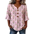 thumbnail image 2 of Pink Shirts for Womens 3/4 Sleeve Fall Slim Fit Basic Shirt Layer for Office, 2 of 4