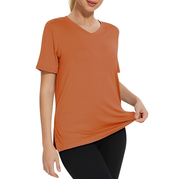 Women's Summer Solid Color Crew Neck T-Shirt Casual Short Sleeve Flowy Loose Fit Basic Tops Orange S