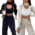 thumbnail image 2 of Women Knit Shrugs Pullover Mini Sweater Backless Long Puff Sleeve Club Knitwear Crop Top, 2 of 4