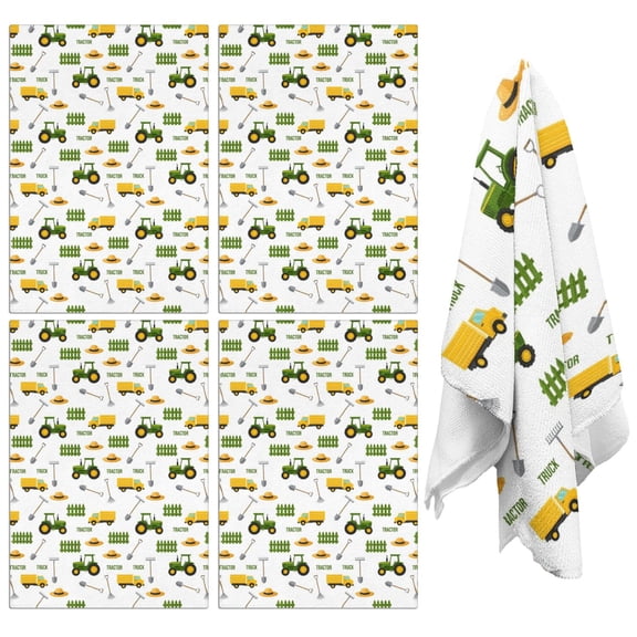 4 Pcs Tractor and Fences White Pattern Funny Kitchen Towels, Microfiber Dish Towels, Kitchen Tea Towels Set 18" X 26"