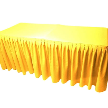 

6 Fitted Polyester Double Pleated Table Skirting Cover w/Top Topper 21 COLORS (Color: yellow)