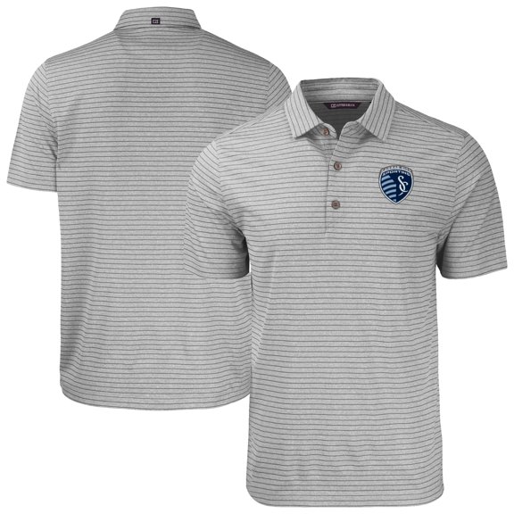 Men's-Cutter & Buck Heather Gray Sporting Kansas City Forge Eco Heather Stripe Stretch Recycled Polo