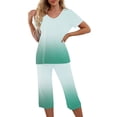 thumbnail image 4 of Two Piece Sets for Women Capris Short Sleeve Tee Shirts and High Waisted Trousers Sleep Wear Women's Pajamas Sets, 4 of 8