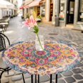 thumbnail image 3 of Vintage Ethnic Style Abstract Medieval Elastic Fitted Round Table Cover RetroTurkish Texture Waterproof Outdoor Tablecloth for Holiday Party, Picnic, Patio & Dining Fits Tables Up to 36"-44", 3 of 8