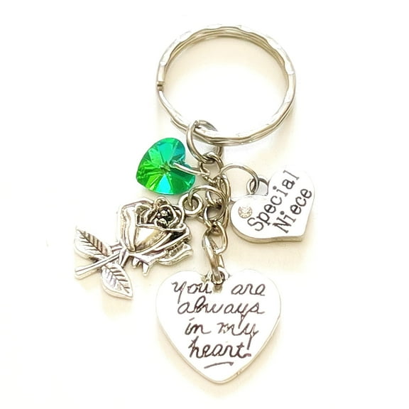 Special Niece Silver Charm Keychain Accessory with Sparkling Crystal Pendant You Are Always in My Heart Gift of Love | Merchandise for Women