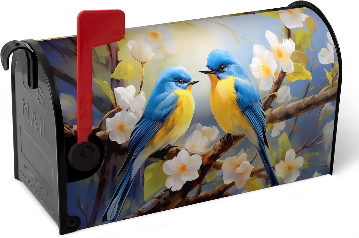 Summer Bird Floral Mailbox Covers Magnetic Spring Bluebirds Flower Mailbox Cover Standard Size 21x18 Inch Mailbox Wraps Outdoor Decoration Post Letter Box Cover for Garden Yard