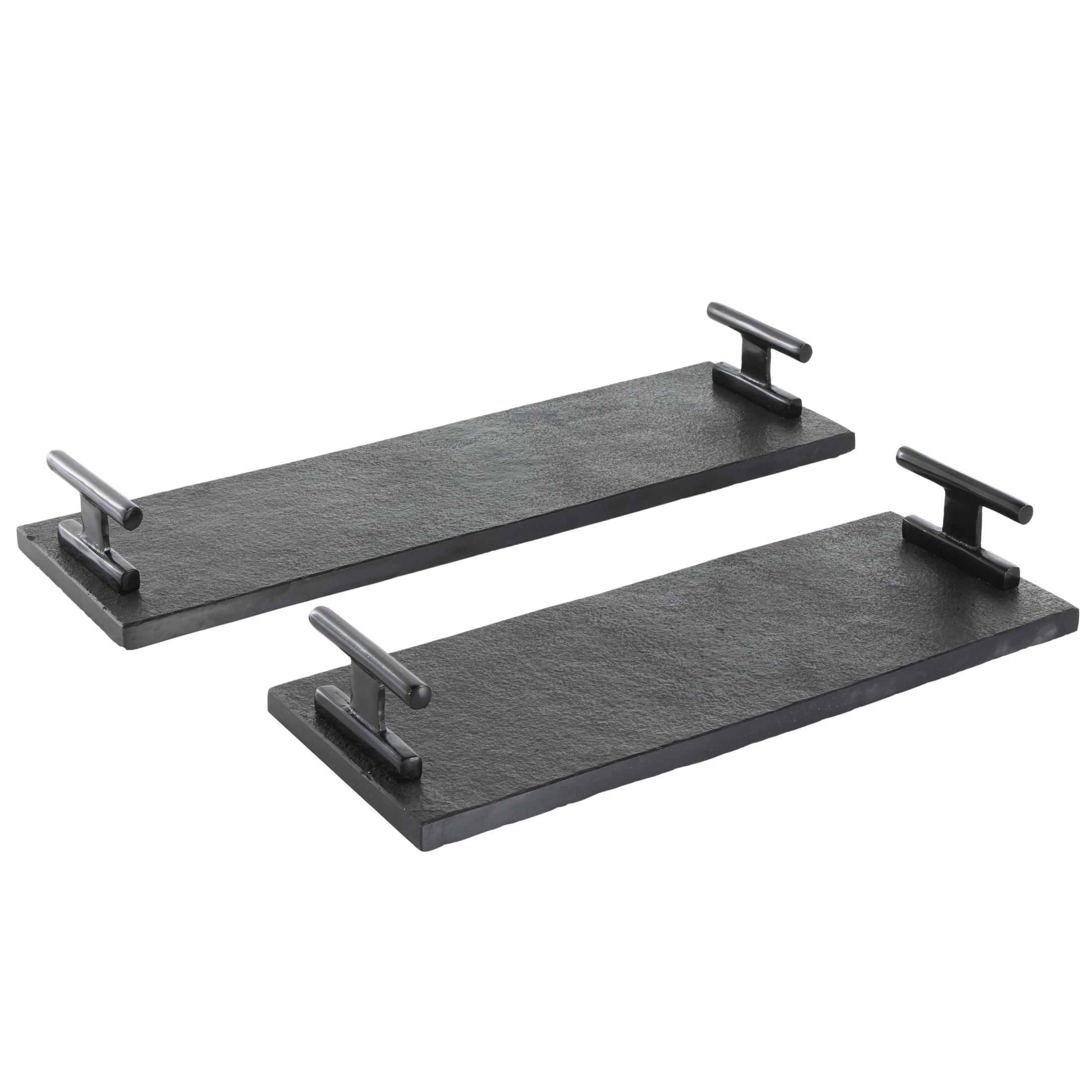DecMode 22", 18"W Black Marble Textured Tray with Black Handles, 2-Pieces