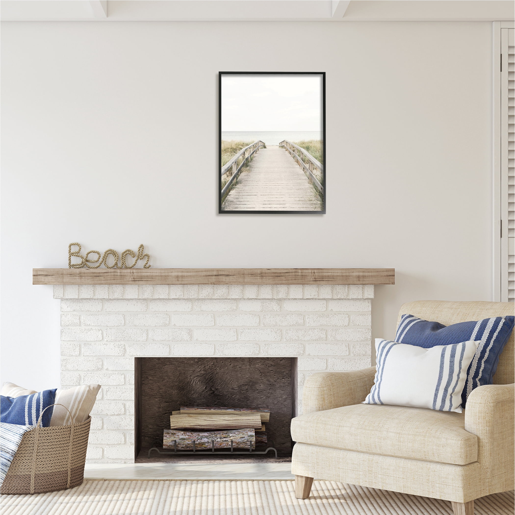 Stupell Industries Boardwalk Beach View Nature Photography Black Framed Art Print Wall Art, 24 x 30