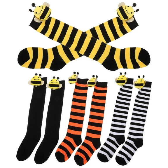 HAMPPLIES 4 Pairs Knee Socks Cute Bee Theme Polyester Cosplay for Girls Performance Warmth and Coverage