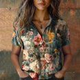 thumbnail image 2 of Summer Tops for Women BWASD Fashion Boho Floral Print Short Sleeve Shirts Vacation Beach Blouse Casual Going Out Travel Outfits Trendy (Green 4XL), 2 of 4
