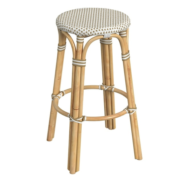 Butler Specialty Company Tobias Rond en Rotin Tabouret de Bar 30" - Blanc et Point de Bronzage