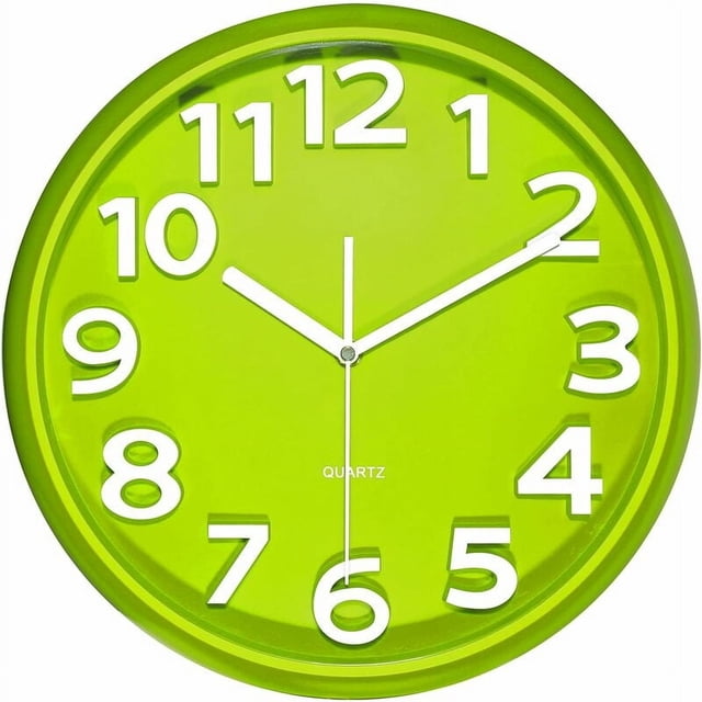 Reloj de pared de 33 cm Relojes decorativos de cuarzo Estilo moderno Ideal para cocina Sala de estar Dormitorio Oficina Pantalla 3D grande, funciona con pilas (pilas no incluidas) verde