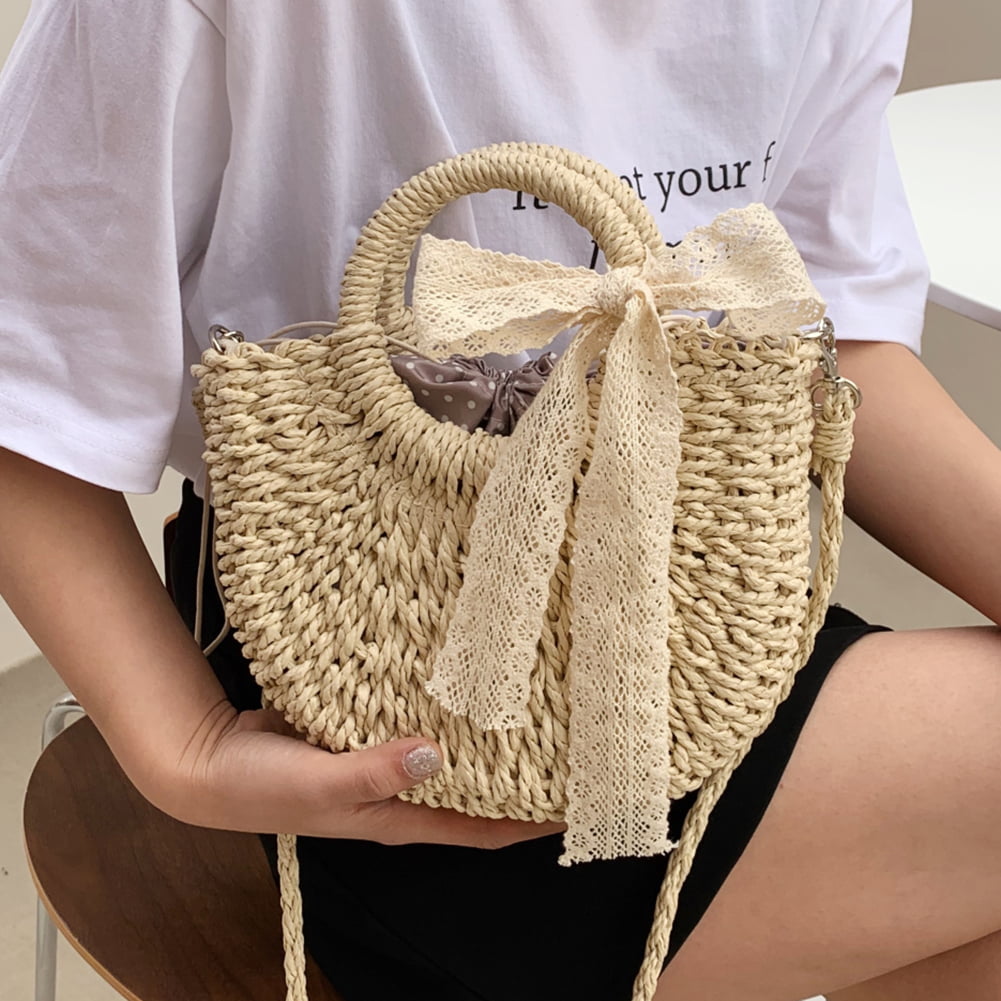Adepto Alegre Distinción Bxingsftys Women Straw Beach Bags Large Capacity Summer Crossbody Bag  Fashion Solid Color for Vacation Travel Daily Casual with Lace Ribbon  (Beige) - Walmart.com