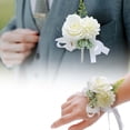 thumbnail image 3 of Boutonniere de Ramillete de Muñeca Sunnimix Hecho a Mano para Fiesta de Boda Blanco, 3 of 6