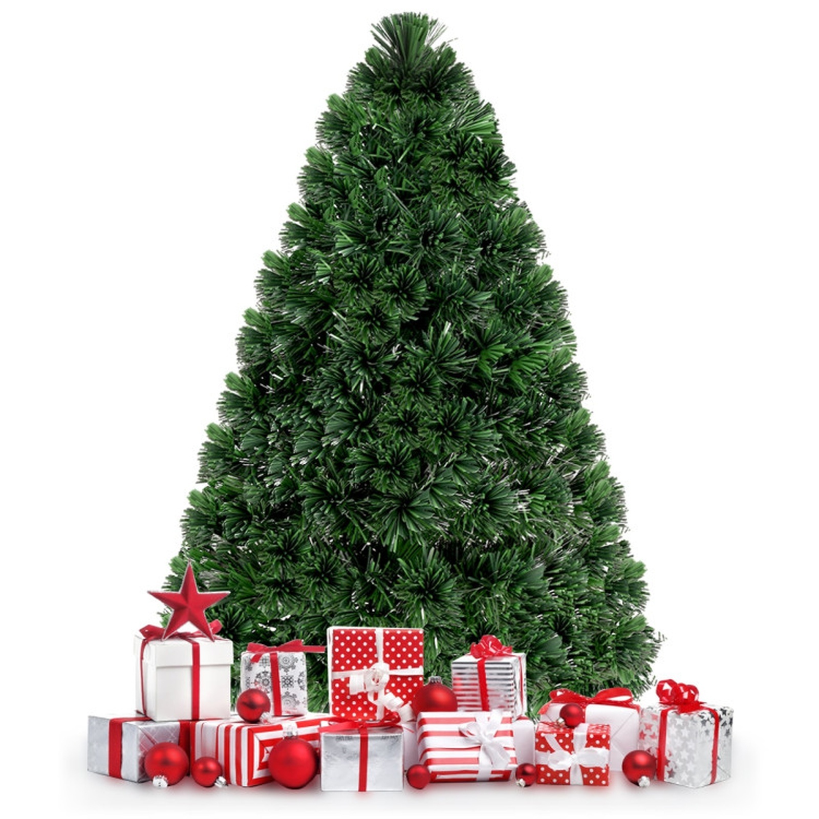 RUIE, 4 ft, Pre-Lit Artificial Christmas Tree, Small Fiber Optic Tree, 125 Branch Tips, Green, Hinged Branches for Christmas Party Living Room Decor