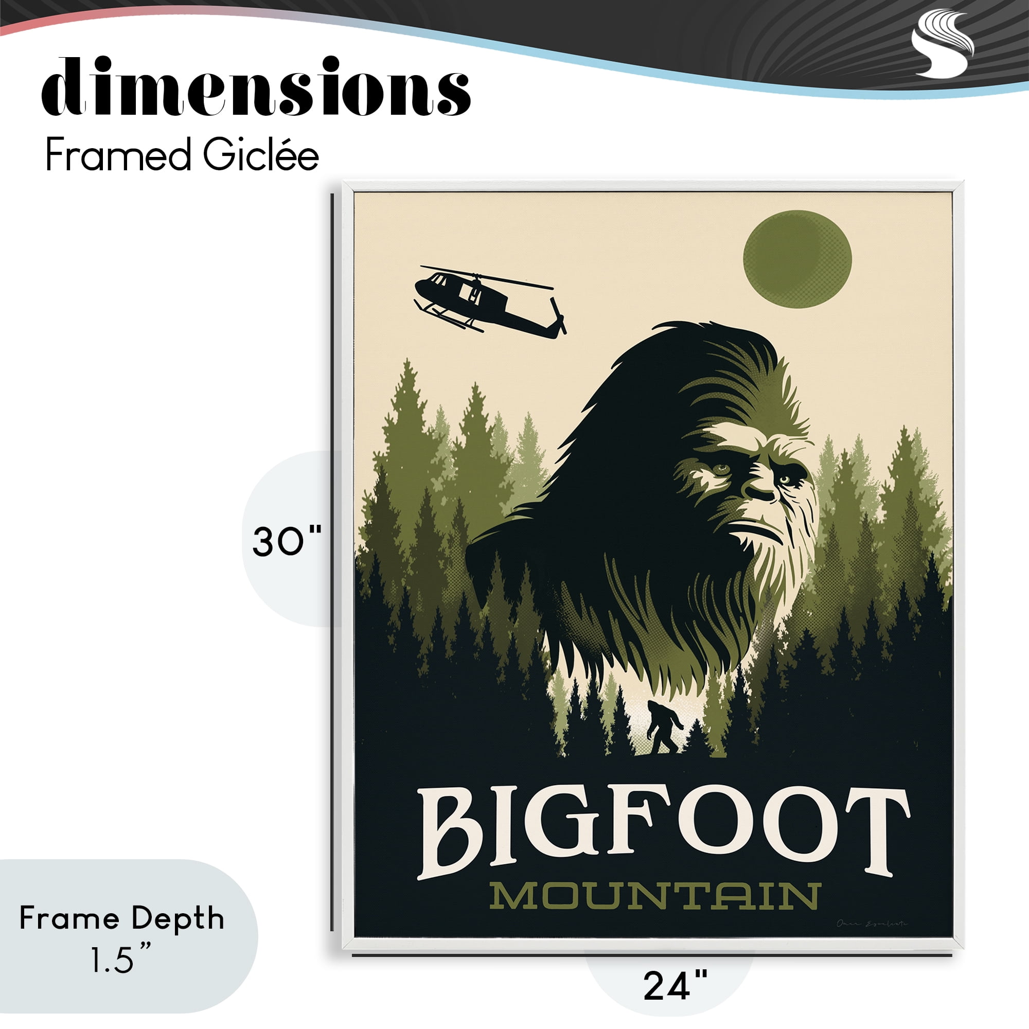 Stupell Industries Bigfoot Mountain Forest White Framed Giclee Art, design by Omar Escalante
