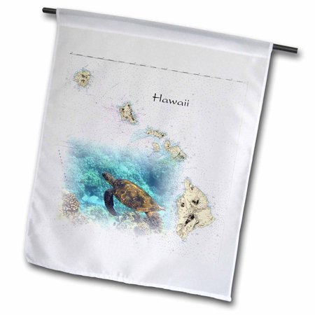 3dRose Print of Hawaiian Islands Chart With Sea Turtle - Garden Flag, 18 by 27-inch
