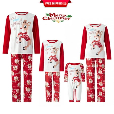 

Christmas Pajamas For Family Long Sleeve Round Neck Elk Print Tops Trousers Suit for Adults Kids