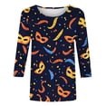thumbnail image 5 of Pounoo Womens Mardi Gras Tops Mask Graphic Crew Neck 3/4 Sleeve Shirts 3D Print Top Mardi Gras Outfit Carnival Themed Party Tees Gift, 5 of 6