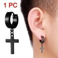 thumbnail image 6 of EOEMY Punk Women Men'S Black Unique Pin Cross Hoop Earrings Ear Stud Dangle Jewellery-#2 Stud Round, 6 of 9
