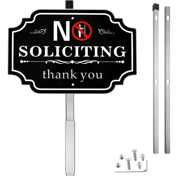 Fabulas No Soliciting Yard Sign for House, Heavy-Duty Aluminum No Solicitor Sign with 28 Inch Long Stake, Easy to Install for Home, Front Door, Garden, Outdoor Use, 11.5 x 7.6 Inch