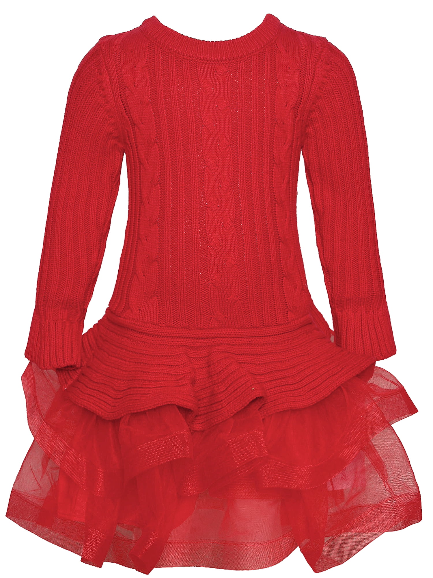 Bonnie Jean Bonnie Jean Little Girls Red Long Sleeve Sweater Tulle Trim Christmas Dress 6X