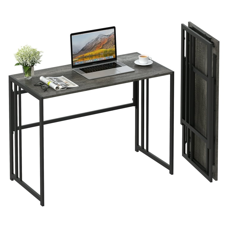 Gezen Folding Desk Writing Computer Desk for Home Office, No-Assembly Study  Office Desk Foldable Console Table for Small Spaces, Black