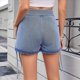 thumbnail image 4 of Shorts Vaqueros Ajustados Elásticos de Cintura Alta con Cordón y Fruncido para Mujer Azul XL, 4 of 9
