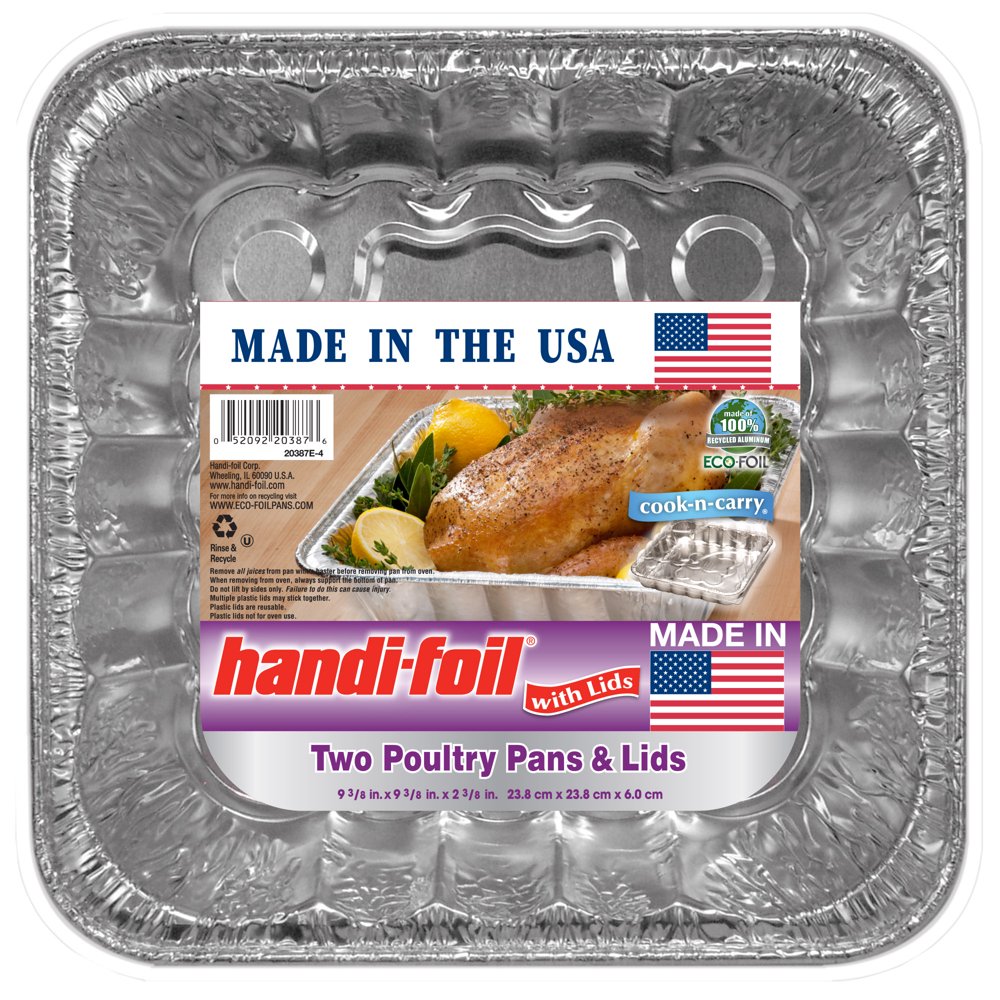 HandiFoil Ecofoil Square Aluminum Poultry Pans with Lids, 2 Piece