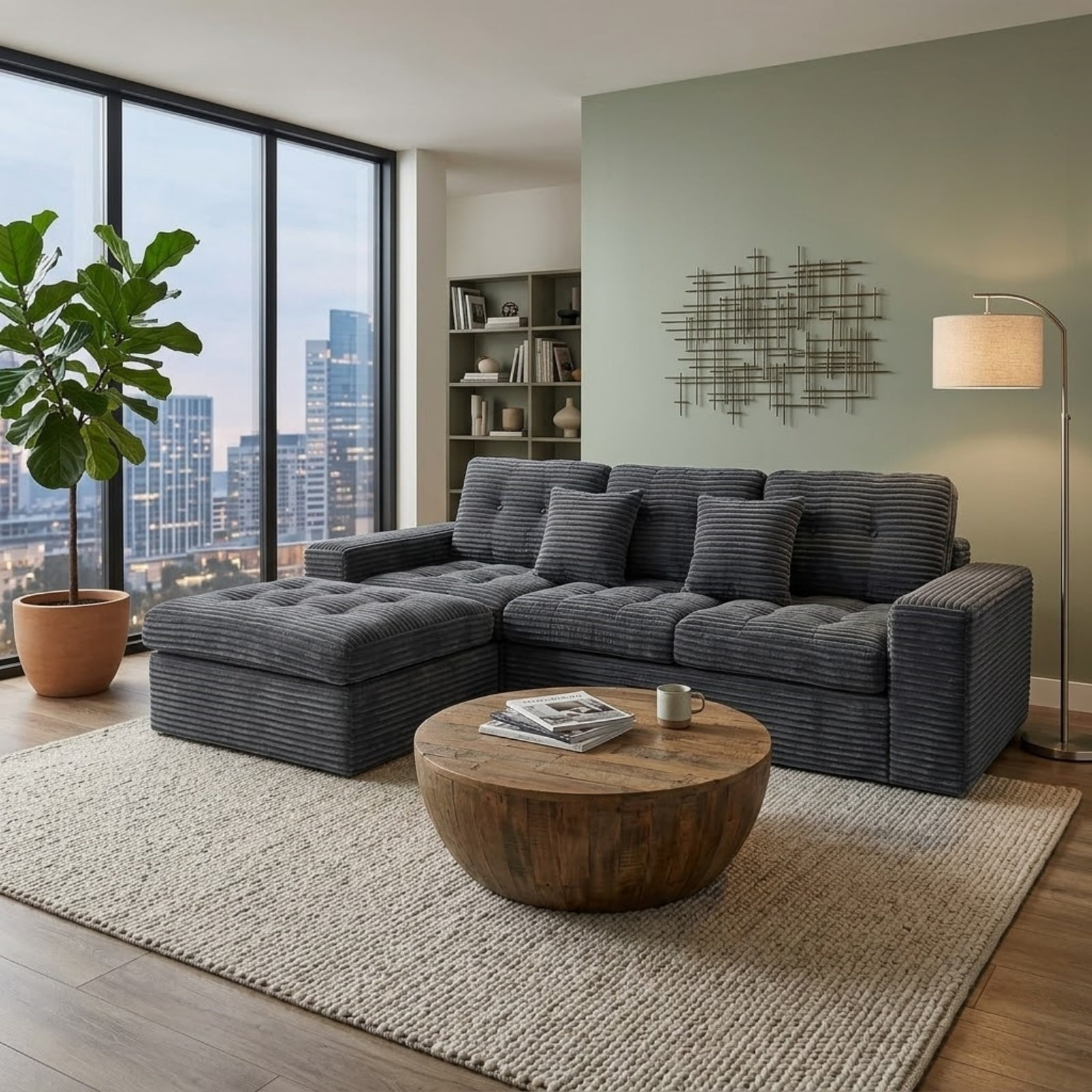 Modular L-Shaped Sectional Sofa with Ottoman, 105'' Cloud Sofa Set, 3-Seat Modular Sofa Couch for Living Room, DIY Combination
