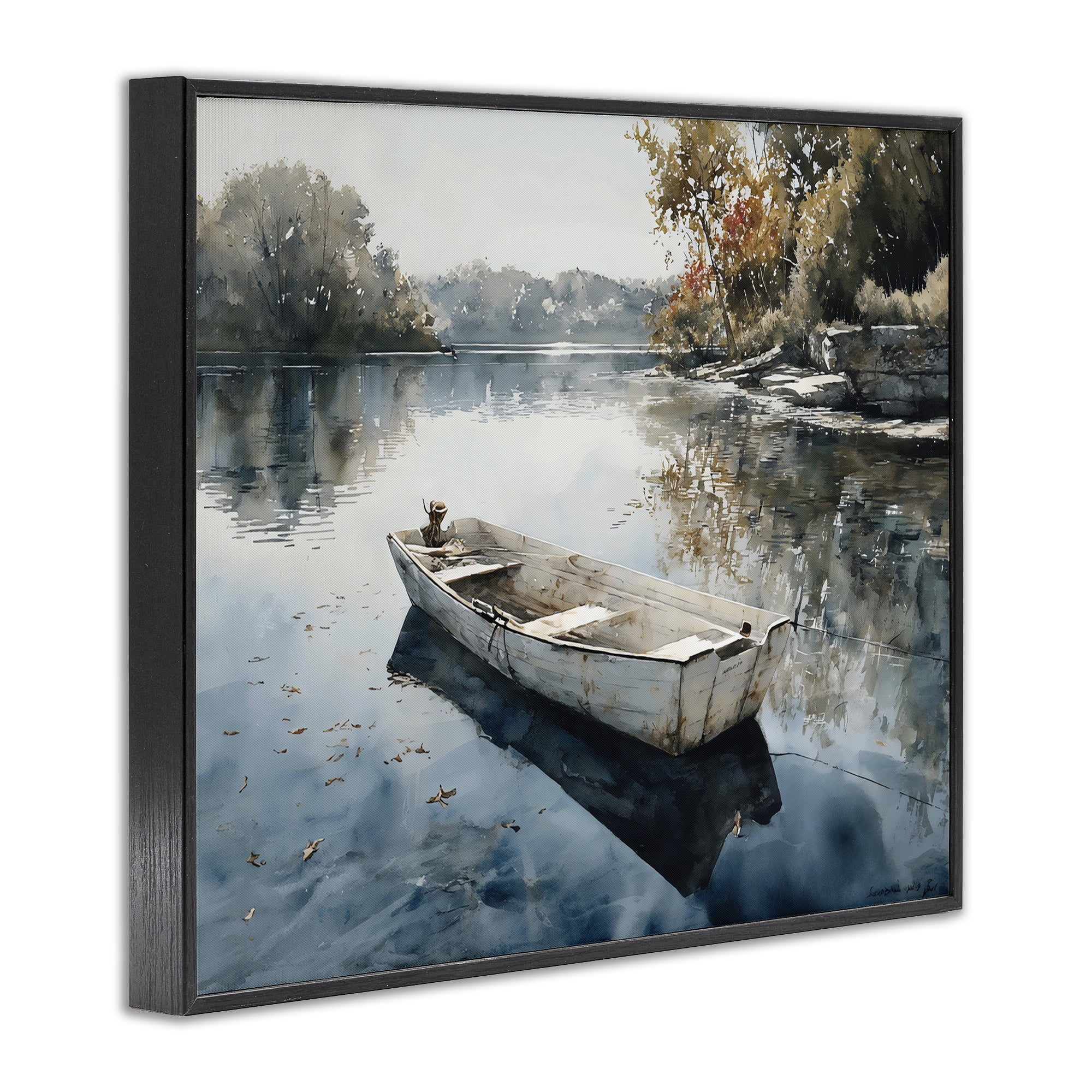 Stupell Industries Boat Ride Through Autumn Reflections Black Framed Giclee Art, design by Franklyn Gregory