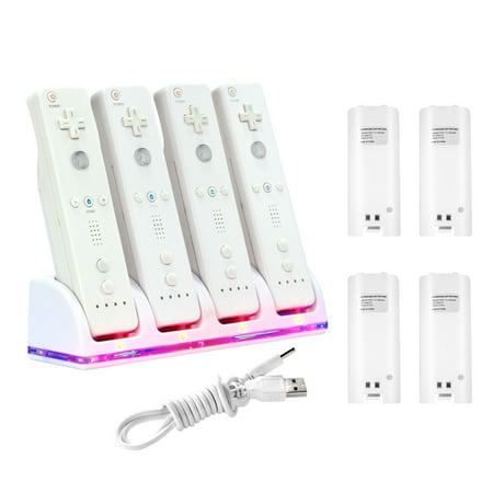 Insten Dock Charge Station Dual/Qual Cradle Charger with Rechargeable Battery For Nintendo Wii Remote