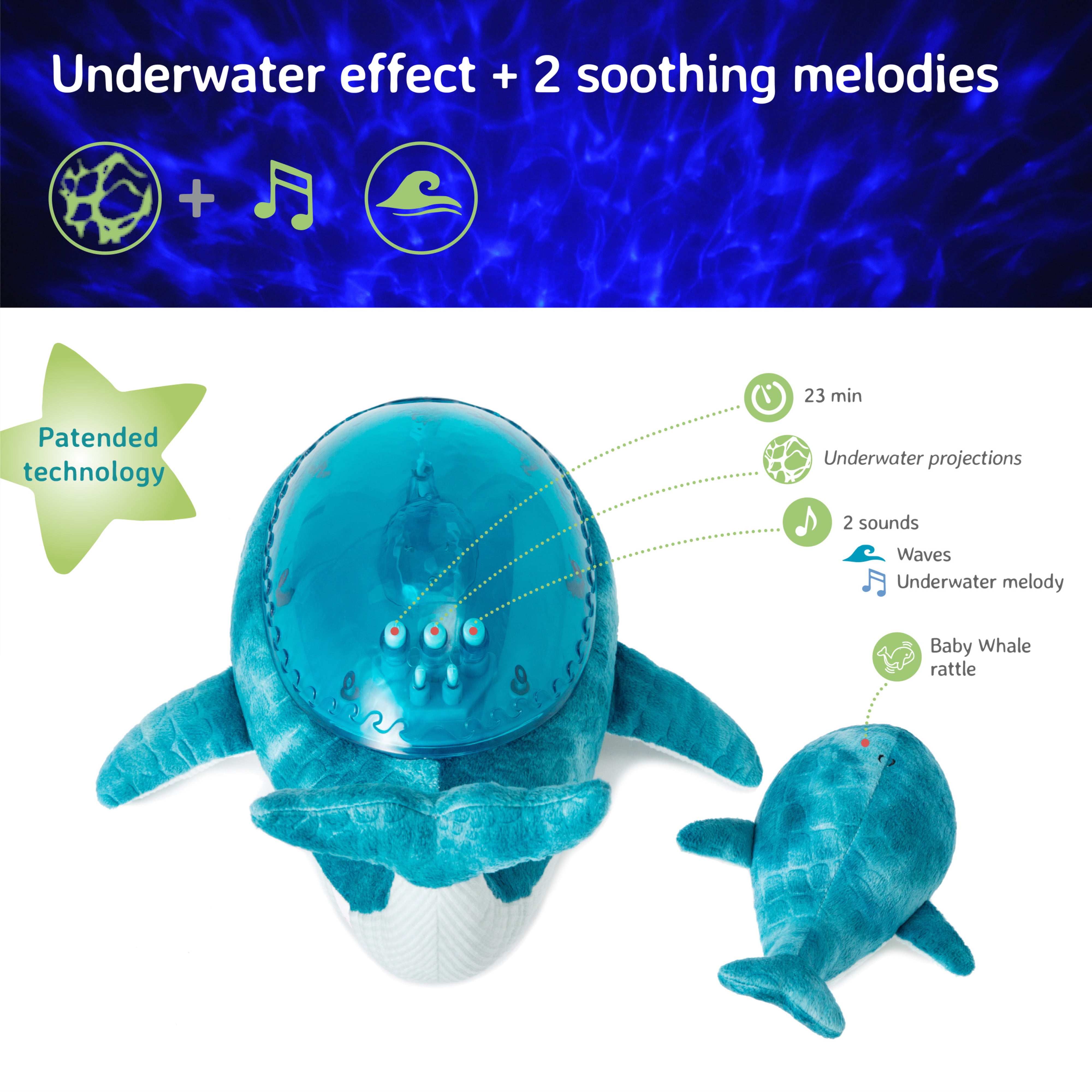 Cloud b Dimmable Whale LED Night Lights, Soft Aquamarine Glow; Deep Blue Glow