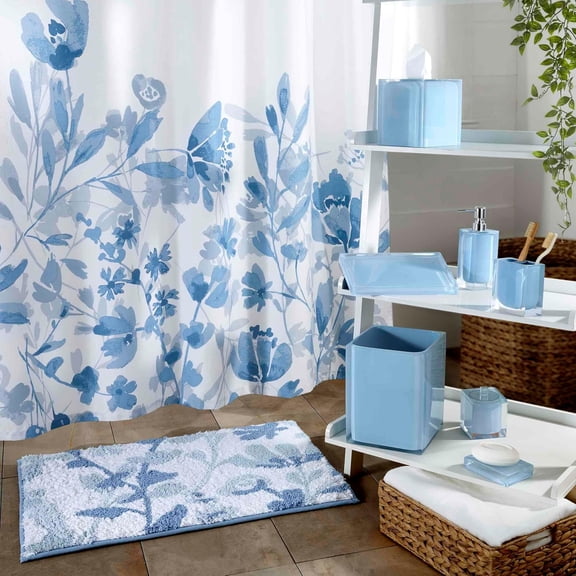 Izod - Bathroom Set, 4pc Resin Countertop Accessories,  Decor, Dorm Room Essentials (Marina Collection, Blue)