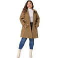 thumbnail image 3 of DARING DIVA Women's Plus Size Peter Pan Collar Single Breasted Trench Coat 1X Camel, 3 of 6