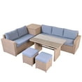 thumbnail image 3 of 6-Piece Outdoor All Weather PE Rattan Sofa Set Patio Wicker Sectional Furniture Set with Adjustable Seat, Storage Box, Removable Covers and Tempered Glass Top Table (Natural), 3 of 12