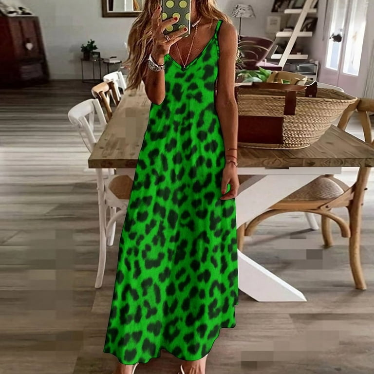 lime green leopard print dress Mela Green Leopard Crepe Midi Tea Dress main image 0