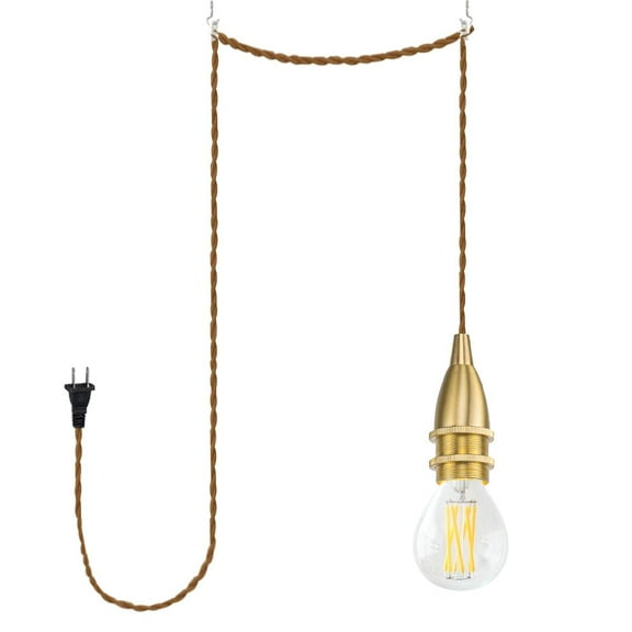 KAYYELAMP Corded Mini Pendant Light 9.8 Feet Plug in Cord E12 Brass Base Vintage Design Hanging Light for Kitchen Corner Loft Stairs(No Bulb)