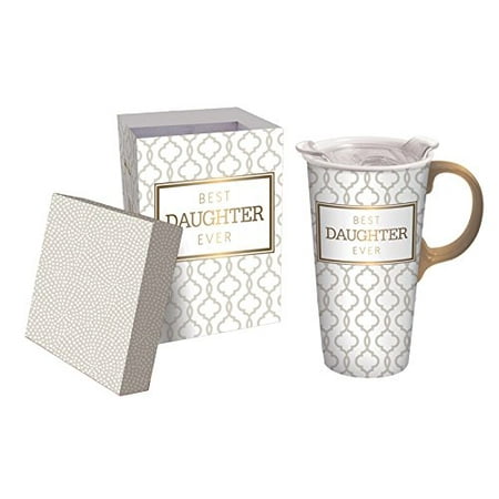 Cypress Home Best Daughter Ever Ceramic Travel Mug with Gift Box, 17