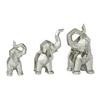 12", 11", 8"H Silver Porcelain Ceramic Cubist Elephant Sculpture, by DecMode (3 Count)
