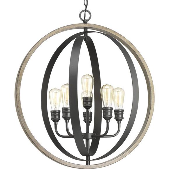 Progress Lighting P500094-143 30.75 in. Conestee 6-Light 60W Med Pendant Ceiling Light in Graphite