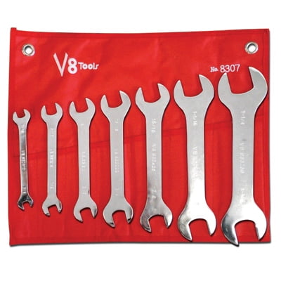 V8 Tools 8307 Super Thin Open End Wrench Set, 7 Piece, 3/8" To 1-1/4", Fully Polished, In Canvas Pouch