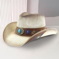thumbnail image 2 of BRICH Cowboy Cowgirl Hat Western Cowboy Hats for Women Mens Straw Wide with Shapeable Brim Beige M, 2 of 4