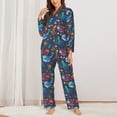 thumbnail image 2 of KLL Marine Inhabitants Print Women's Long Sleeve Pajamas with Pants Sleepwear Loungewear 2 Set-Small, 2 of 7