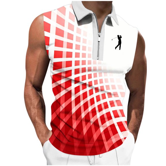 Men Polo Shirt Slim Fit Sleeveless Golf Shirt Performance Casual T-Shirts Red XXXL