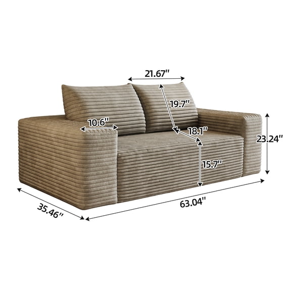 Full Size Rustic Sofas, 63" 2Setaser Sofa,Corduroy Fabric,Deep Seat Couches,Comfy Loveseat Sofa,No Assembly,1pcs for Living room, Bedroom,Conference room ,Apartment,Camel, Camel Modern Sofas