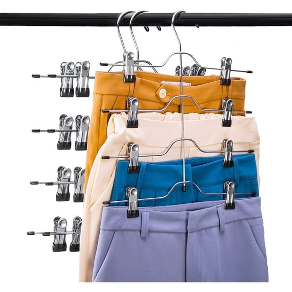 Skirt Hanger 4 Tier Shorts Hangers with Clips,1 Pack Space Saving Pants Hangers,Multi Slack Skirt Hanger Metal Trouser Clip Hangers for Slack,Trouser,Jeans,Towels