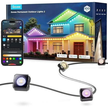 Govee Permanent Outdoor Light 2 (Elite), RGBICW 16 Million Colors Outside Lights with 100 preset modes,IP67 Waterproof,Holiday Decorations For Christmas,Google,Alexa Support,100ft,Black